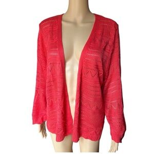 80 Park 3/4 Sleeve Coral Open-Front Sweater With Bell Sleeves Size 3X